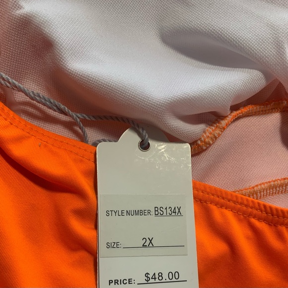 **NWT**Neon orange halter top swimsuit with attached skirt Size 2X (fits 16-22) - Picture 7 of 9